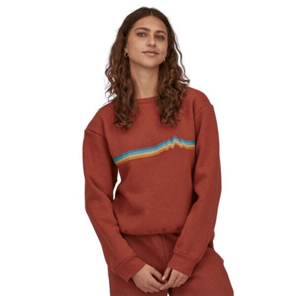 Patagonia Sweater Womens Size M Burnt Orange Ridge Rise Stripe Uprisal Crew Neck